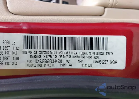 2015 Jeep Grand Cherokee Limited from USA, damaged, VIN 1C4RJEBG9FC144391